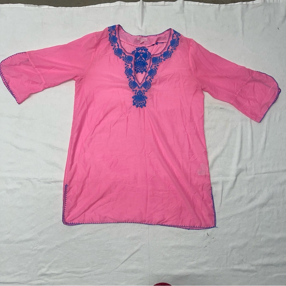 Lilly Pulitzer Piet Cover-up Pink Embroidered Tunic Top | XL